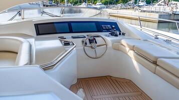 Luxurious Yacht Wheelhouse with Advanced Navigation Systems and Panoramic View photo