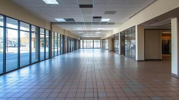 Spacious Empty Commercial Space With Wide Windows and Tiled Flooring photo