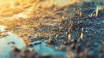Aerial View of City in Warm Dawn Light Creating Tranquil Golden Atmosphere photo