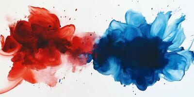 Two red and blue paint splatters on a white surface photo