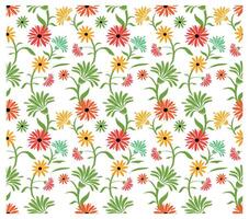 A colorful floral pattern with red, orange, yellow, and green flowers on a white background. vector