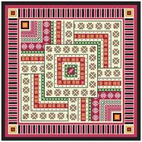 Colorful geometric square pattern with African inspired motifs in a square layout. vector