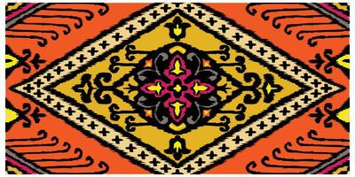 repeat Intricate red and beige traditional rug pattern with diamond shapes and floral motifs. vector