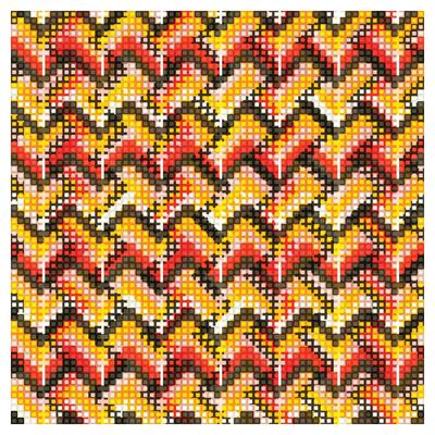 Square Pixelated autumn leaf print pattern in warm colors.