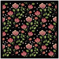 An elegant floral design composed of red and green flowers, creating a lively and colorful pattern on black background vector