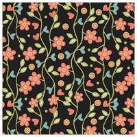 Colorful flowers and leaves beautifully contrast with a deep black background, creating a striking visual effect. vector
