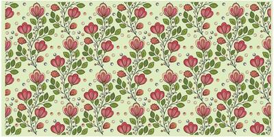 A decorative floral pattern showcasing an array of red and green flowers in a visually appealing arrangement. vector