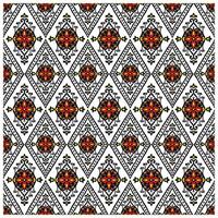 square repeat Traditional black and red embroidered floral pattern on white background. vector