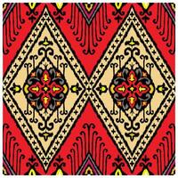 Traditional paisley print pattern on red background vector