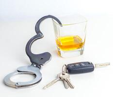 Drunk Driving Concept - Beer, Keys and Handcuffs photo