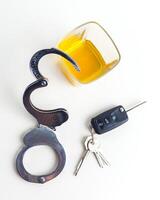 Drunk Driving Concept - Beer, Keys and Handcuffs photo