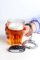 Drunk Driving Concept - Beer, Keys and Handcuffs photo