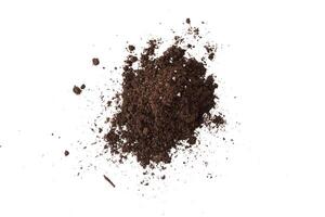 Soil or dirt section isolated on white background photo