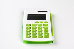 Top view of a calculator isolated on white background photo
