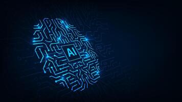 Artificial intelligence chip concept. Futuristic abstract technology microchip with line circuit on dark blue background. vector