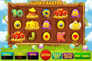 Lucky Easter Slot UI with set of slot symbols. UI game slot machine with buttons and symbols on the theme of Easter Day vector