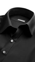 Elegant black dress shirt with a crisp collar and tailored buttons displayed against a neutral background photo