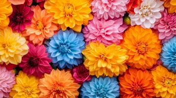 Colorful array of vibrant flowers in various shades filling a background, creating a stunning floral tapestry photo