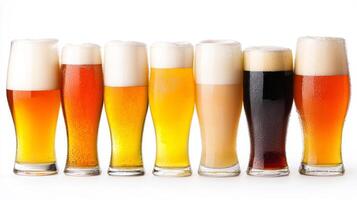 A colorful array of craft beers served in glasses showcasing a variety of styles and flavors at a local brewery photo