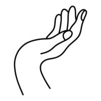 Gesture. Outline hand with palm up. Linear hand drawing. vector