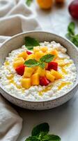Cottage Cheese with Mango and Strawberry - Healthy and Delicious Breakfast photo