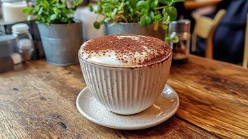 Aromatic Cappuccino in a Cozy Cafe Setting photo