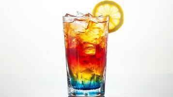 Layered Rainbow Cocktail with Lemon Slice A Festive Summer Drink photo