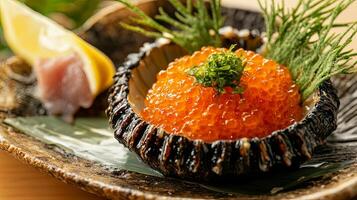 A Culinary Masterpiece Exquisite Sea Urchin with Salmon Roe photo