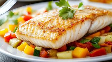 Scrumptious Baked Fish with Vibrant Vegetable Medley photo