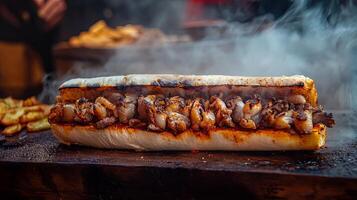 Mouthwatering Grilled Meat Sandwich, A Culinary Delight photo