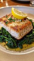 Pan-Seared Fish with Spinach and Lemon photo