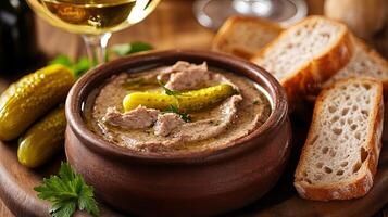 Pate and Crusty Bread A Delicious Appetizer photo