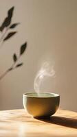 Warm Cup of Tea on Wooden Table photo