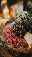Gourmet Charcuterie Board with Fresh Meats, Cheese, and Fruits photo