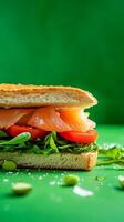 A Delightful Salmon Sandwich with Fresh Veggies photo