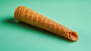 Empty Waffle Ice Cream Cone on Teal Background photo