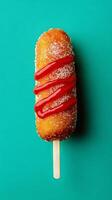 Sweet and Spicy Fried Corn Dog with Ketchup photo