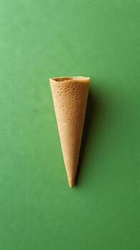 Empty Ice Cream Cone on Green Background photo