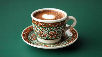Ornate Coffee Cup with Heart-Shaped Foam photo