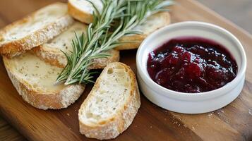 Rosemary Cranberry Jam Toasted Bread Delightful Appetizer photo
