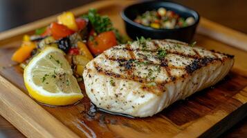 Grilled Fish with Lemon and Roasted Vegetables photo