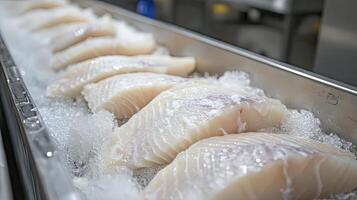 Fresh Frozen White Fish Fillets on Ice Tray photo