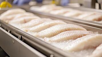 Fresh Fish Fillets on a Production Line photo