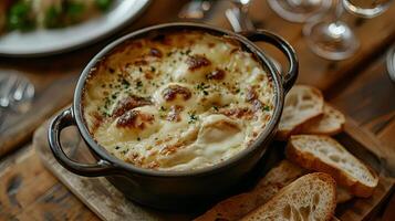 Gourmet Creamy Cheese Dish with Crusty Bread photo
