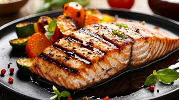 A Flavorful Culinary Delight Grilled Salmon and Roasted Vegetables photo