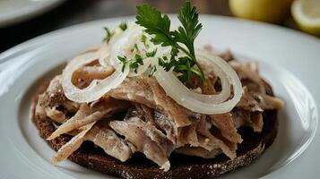 Savory Fish Sandwich with Onion and Herbs photo
