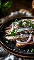 Savory Smoked Fish with Onion and Herbs on Toast photo
