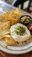 Delicious Guacamole and Chips Plate photo