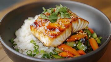 Teriyaki Salmon with Rice and Vegetables - A Flavorful and Healthy Dish photo