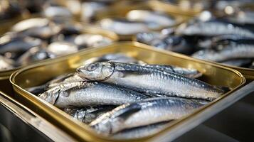 Fresh Sardines in Golden Metal Trays - A Culinary Delight photo